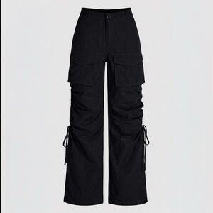 Cider Black Wide-Leg Cargo Jumpsuit Pants